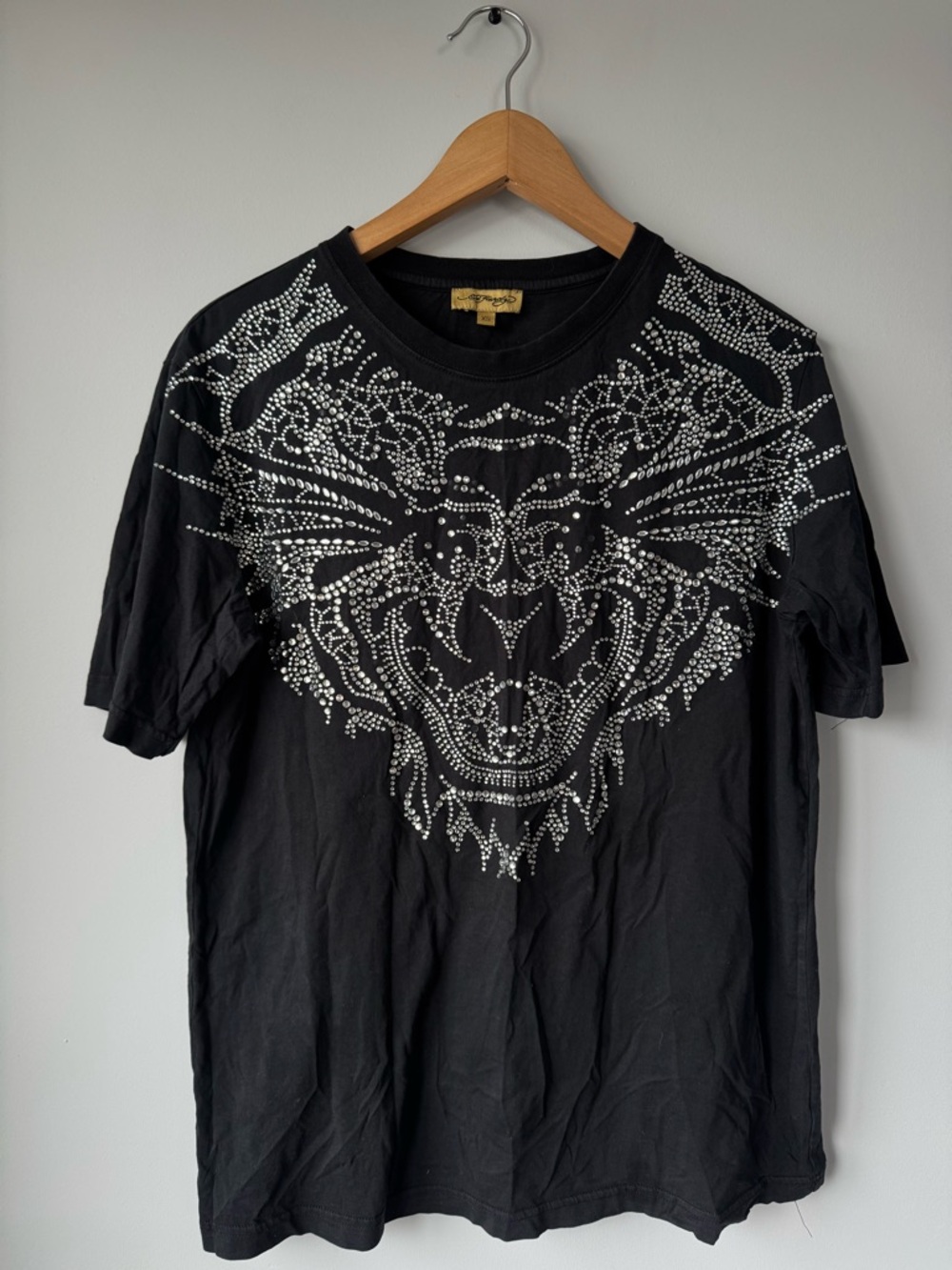 Black Mens Tee with Silver Studded Tiger Design